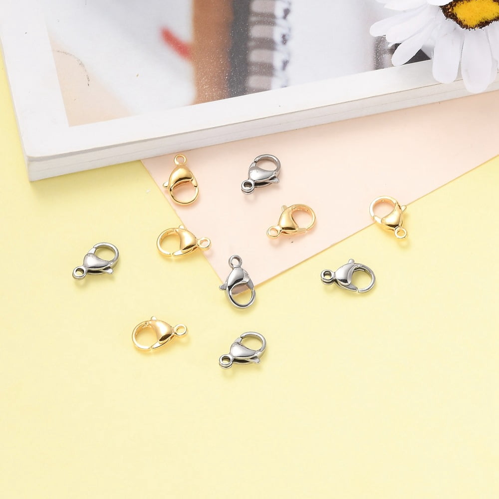 100pcs 2 colors 304 Stainless Steel Lobster Claw Clasps golden & Stainless Steel color 16x10.5x4.7mm Hole: 2.2mm 50pcs/color