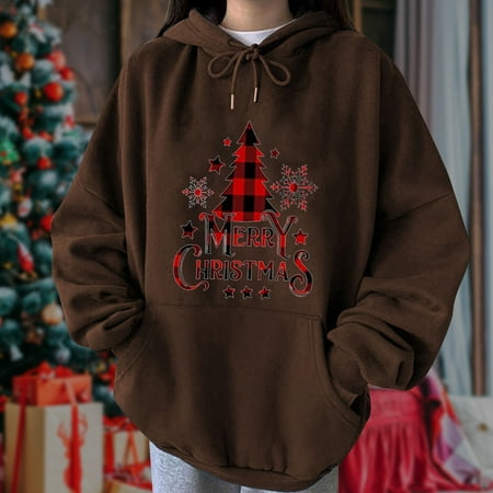 

Zedker Women Sweatshirts Athletic Hoodies for Women Women s Fashion Long Sleeves Christmas Print Loose Hooded Tops Blouse Sweatshirts