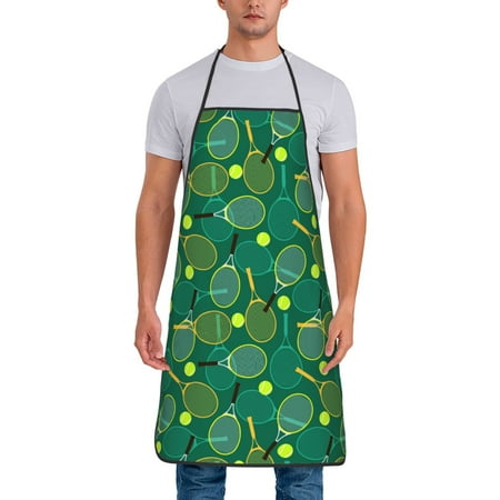 

Junzan Tennis Rackets and Balls Print Kitchen Cooking Aprons Chef Apron for Men and Women Professional for Cooking Bib Aprons for Kitchen/Crafting/BBQ/Drawing