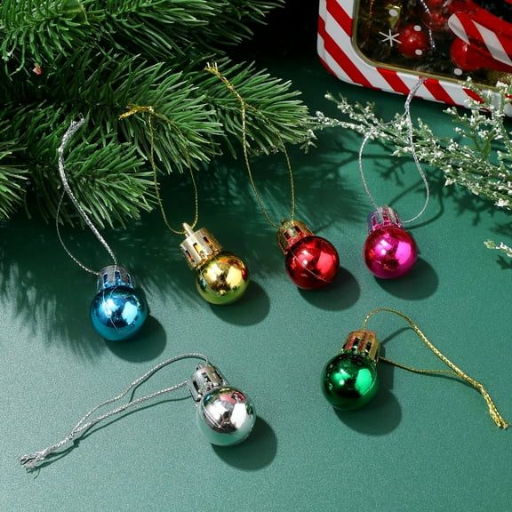 WRITWAA 24Pcs Miniature Hanging Ornaments Assorted Colors Plastic Round Christmas Party Decorations