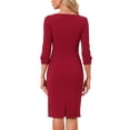 thumbnail image 3 of INSPIRE CHIC Robe Vintage pour Femmes Manches 3/4 Robe Fourreau de Travail m Bourgogne, 3 of 6