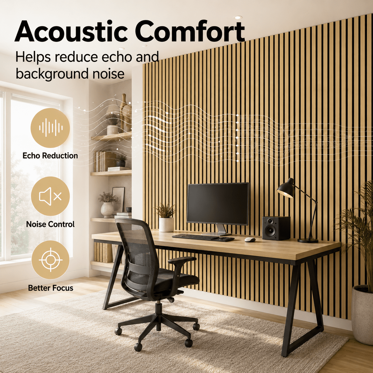 Yeslife 4-Pack Wood Slat Acoustic Wall Panels, 12 in. x 93 in., Oak MDF, Sound Absorbing, Interior Accent Wall, 31 sq. ft.