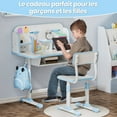 thumbnail image 4 of Fompes Kids Study Desk and Chair Set Children School Study Drawing Desk Chair Height Adjustable Kids Table Desk and Chair Set with with Large Writing Board Bookshelf and Book Bucket - Blue, 4 of 14