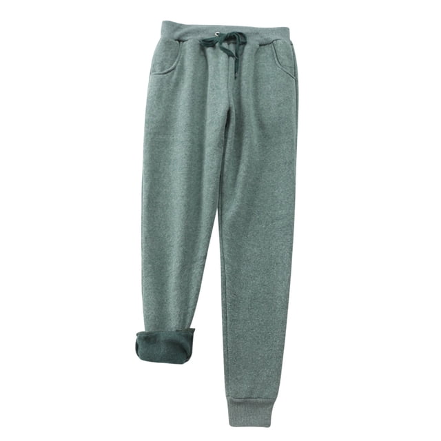 Leggings de invierno de talla grande para mujer, de felpa lisa: pantalones cálidos y casuales con cintura elástica, para llevar en exteriores e interiores