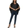 thumbnail image 2 of INSPIRE CHIC Women's Satin V Neck Batwing Short Sleeve Summer Tops Loose High Low Hem Casual Blouse Shirts Top Black XL, 2 of 5