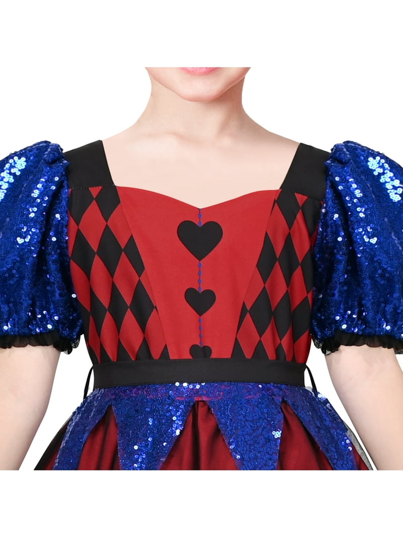 Girls Dress Red Blue Clown Check Heart Halloween Party Puff Sleeve Tulle 7  Years - Walmart.com