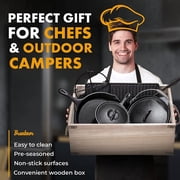Bruntmor Camping Cooking Set Of 7 - Pre Seasoned Cast Iron Pots, Pans, and Dutch Ovens with Lids for Outdoor Campfire Cooking - Skillet Grill Cookware Set with Storage Box