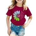 thumbnail image 5 of CPNG Girls Sunflower Shirts Cute Summer Round Neck T-Shirt Floral Graphic Short Sleeve Tees Tops Casual Clothes(Wine,6-7 Years), 5 of 5