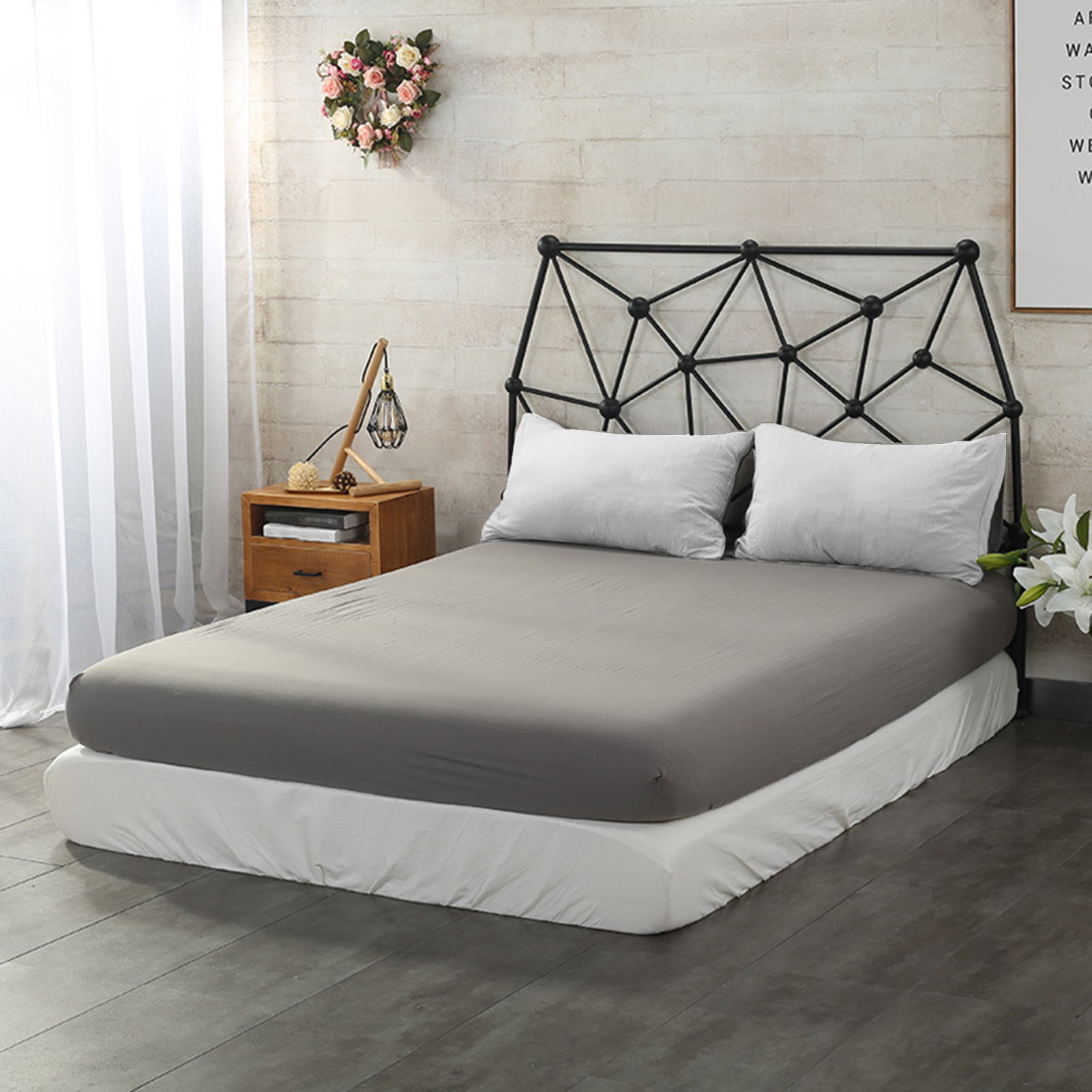 sunsanly Waterproof Fitted Sheet King Mattress Protector Cover Solid Color Breathable Fabric Easy to Install King Size Mattress Cover Protector