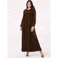 thumbnail image 3 of Katigan Women'S Velvet Maxi Dress Casual Solid Color High Waist Long Sleeve Fall Winter Flowy Gown Dark Brown S, 3 of 5