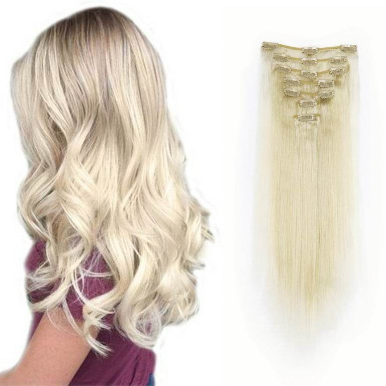LELINTA 20 Full Head Clip in Human Hair Extensions Top Grade 7A Natural Straight 7 Piece 15 Clips Black Brown Blonde 75g Walmart