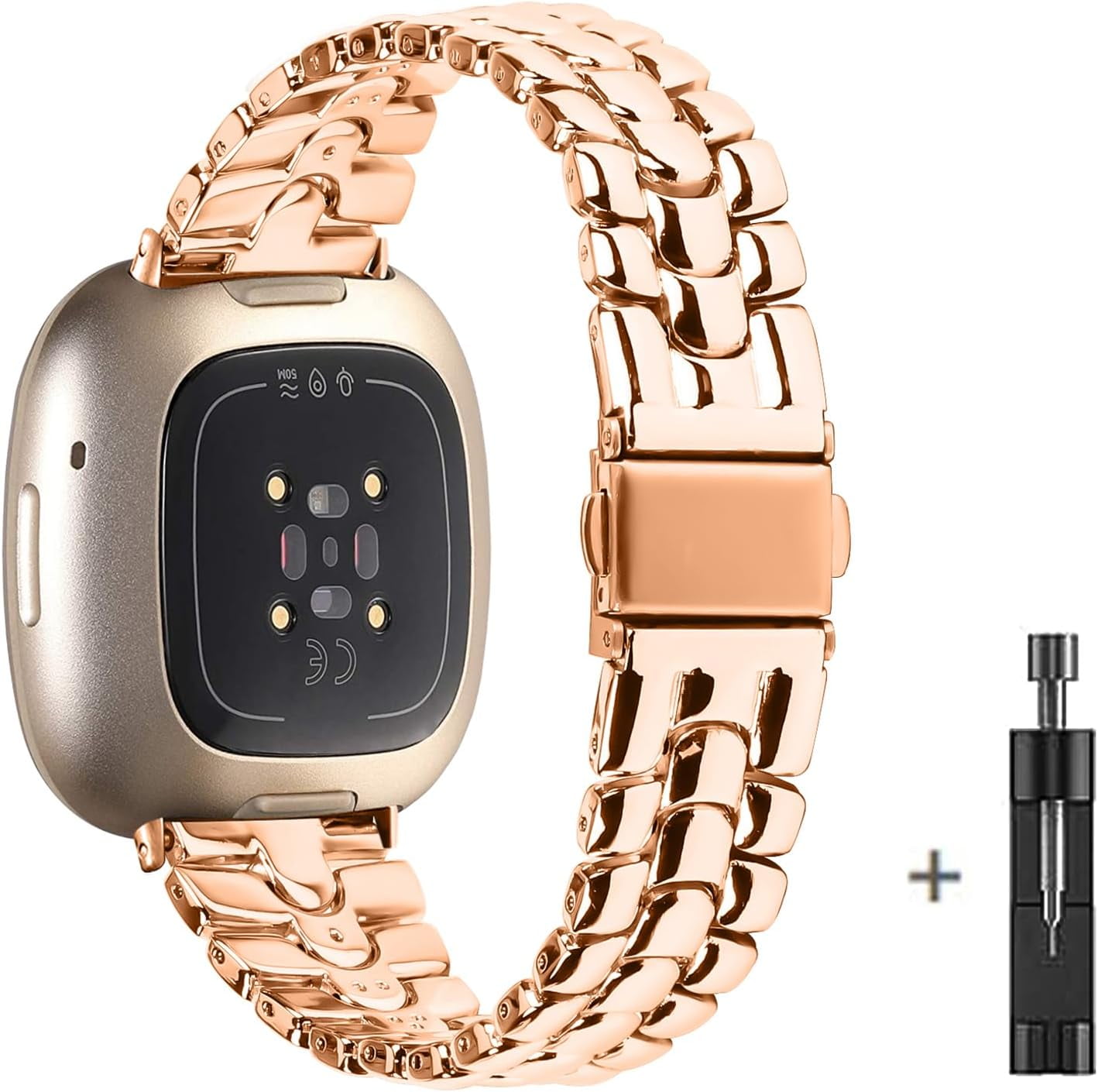 REQO Metal Bands Compatible with Fitbit Versa 4/Versa 3/Sense 2/Sense, Women Replacement Wristband