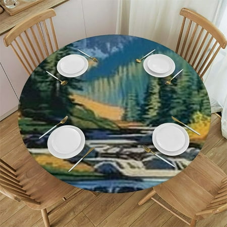 

Sheronv Forest Trees Mountain Round Table Cover Stain Resistant Washable for Indoor Outdoor Kitchen Dining Wedding Parties 100% Polyester Fabric Waterproof Resistant Fabric 54 -58