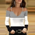 thumbnail image 2 of V Neck Long Sleeve Shirts for Women Cold Shoulder Tee Solid Graphic Color Block Casual Plus Size Tunic Tops Fashion Pullover(Gray,XXXL), 2 of 5