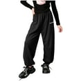 thumbnail image 2 of SGFCWSX Jogger Pants for Girls Solid Color Thin Stripe Tapered Leg Loose Soft Cargo Pants Black Size 4 Years, 2 of 7