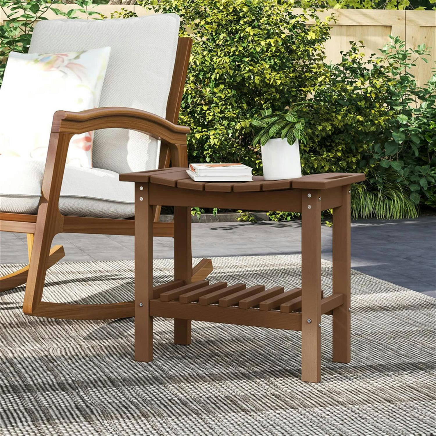 Demi Bonn 20" HDPE Shower Bench, Waterproof Stool with Handle, Storage Shelf, Non-Slip Pads, Indoor/Outdoor for Bathroom, Brown