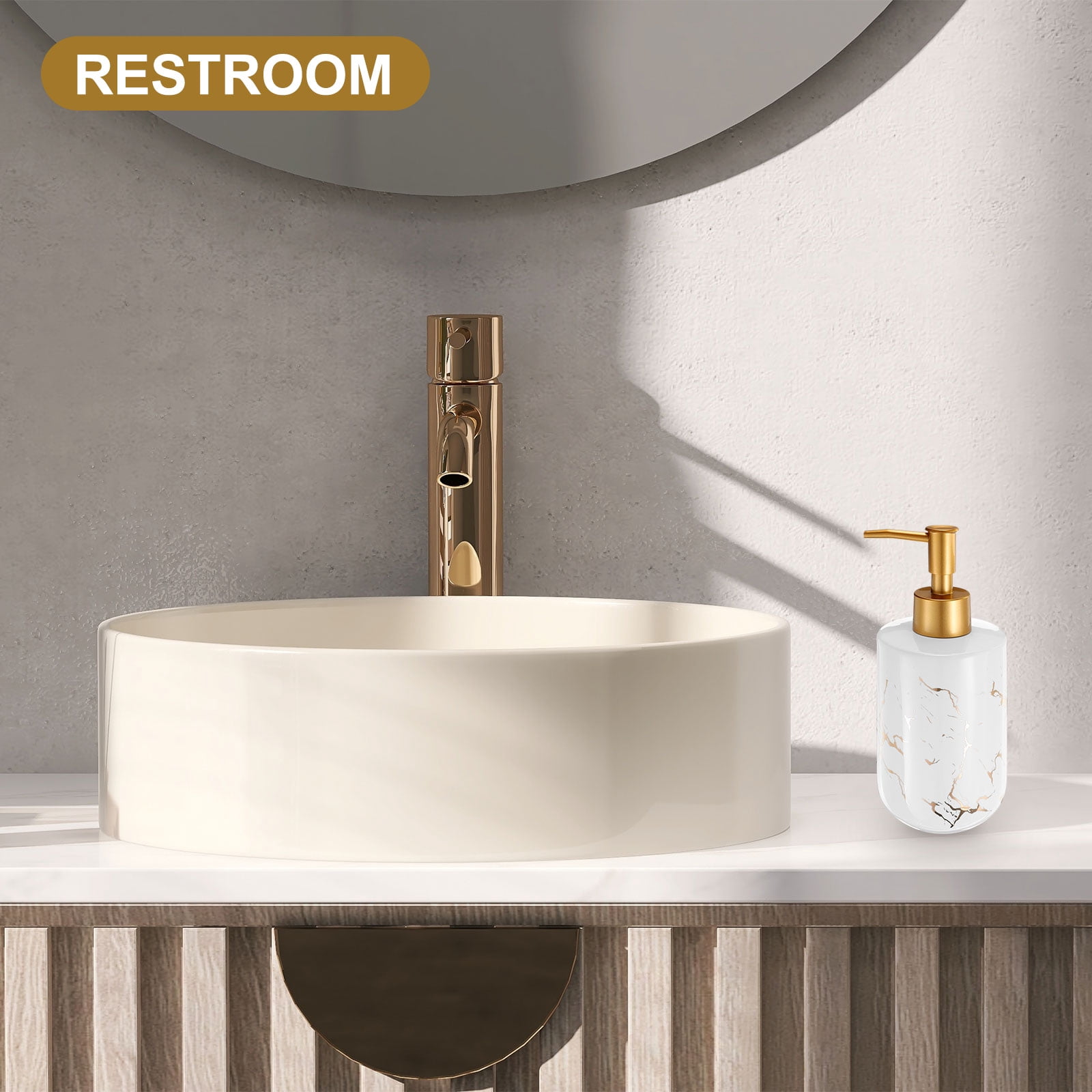 Unique Bargains Soap Dispenser for Kitchen Bathroom with Pump Marble Pattern 10 Oz White