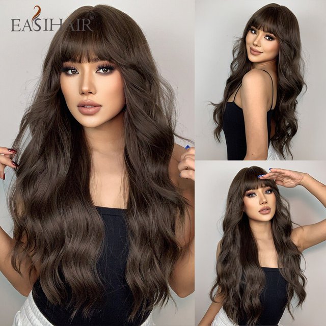 EASIHAIR-Peluca de cabello sintético para mujer, cabellera artificial largo con degradado Rubio, parte media, alta densidad, resistente al calor, para Cosplay
