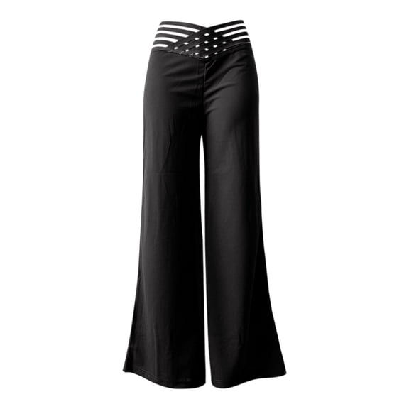 CHGBMOK Women Plus Size Wide Leg Pants Crisscross Hollow Waistband High Waist Straight Leg Trouser with Pockets Flare Bell Leg