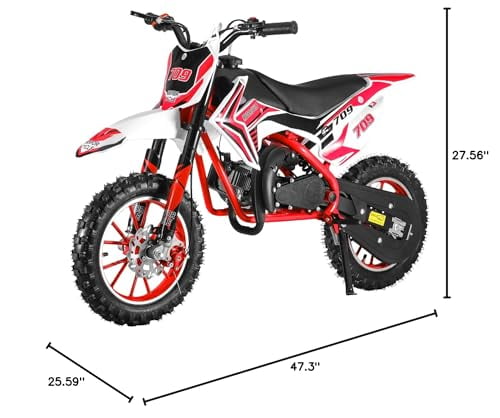 Floseru 49cc 2-Stroke Kids Dirt Bike Kids Motorcycle,Upgrade Gas Dirt Bike Mini Dirt Bikes,Pocket Gas Motorbike Off Road Gas Power Mini Pocket Motorbike with Front Rear Disc Brakes,Max Speed 30KM/H