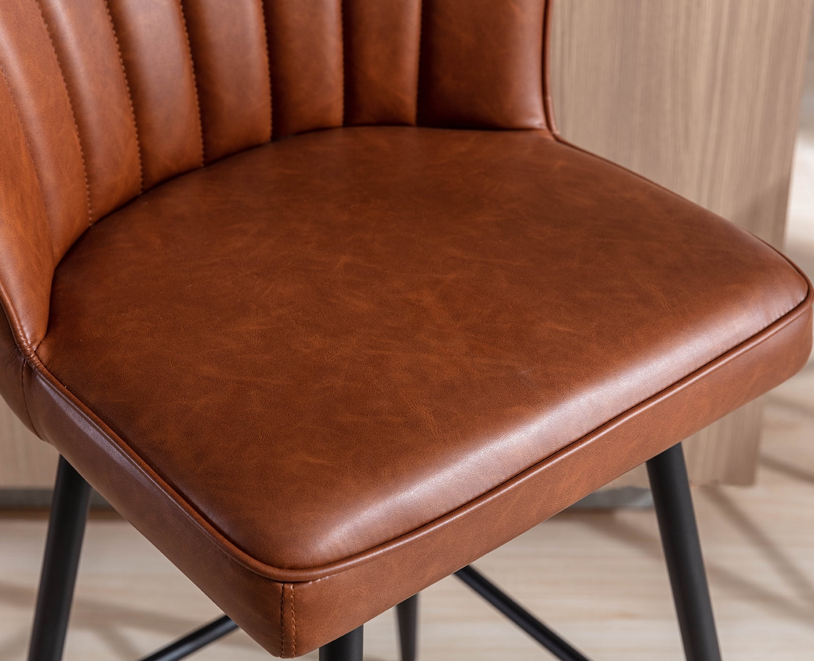 Guyou 26” Counter Height Bar Stools Set of 2, Modern PU Upholstered Kitchen Island Chairs, Barstools with Back and Footrest for Kitchen Island Pub Restaurant, Brown