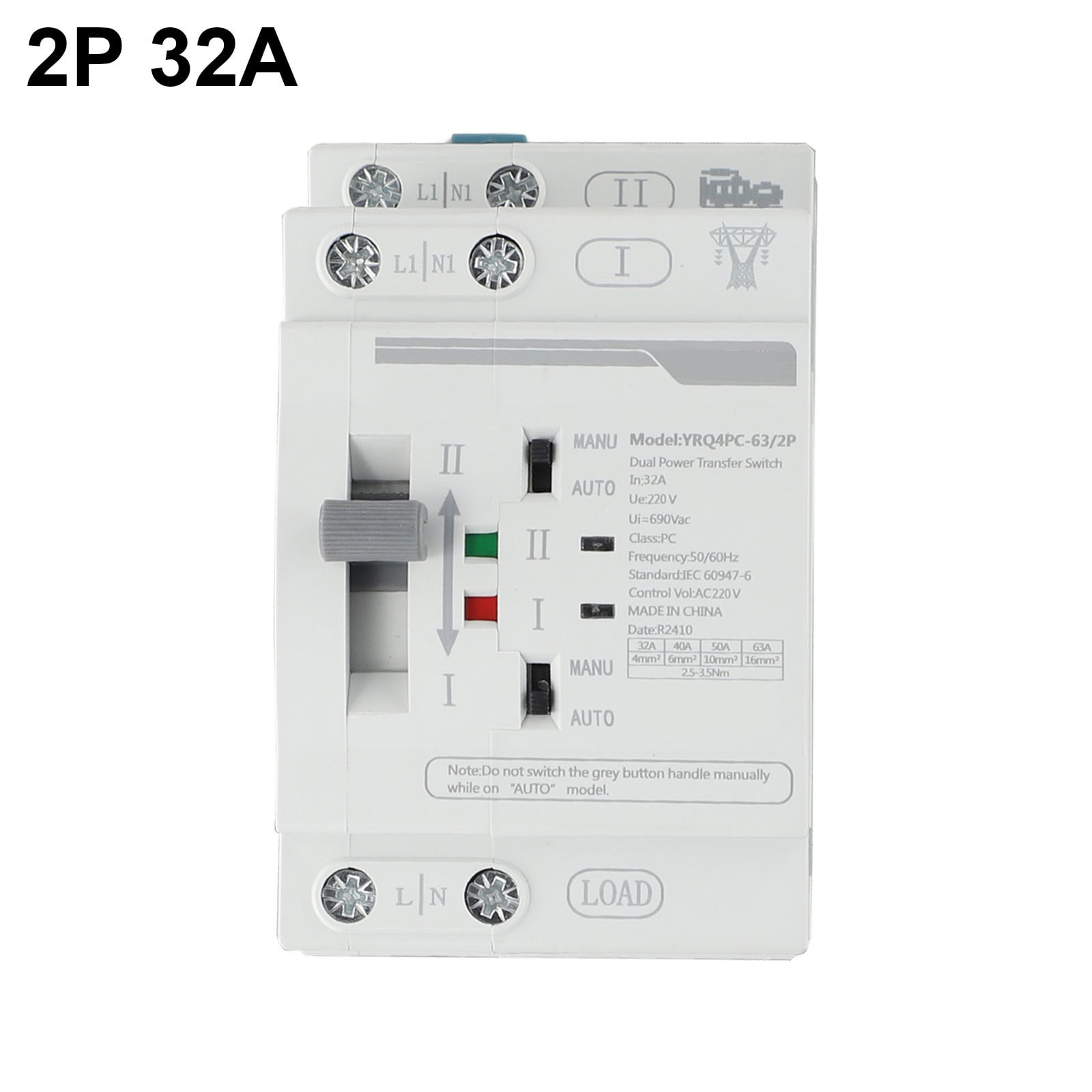 Dreamhall 32-63A Transfer Switch Automatic Transfer Switch Manual Mode Pc Grade Isolation Rated Working Current Automatic Mode,2P 32A