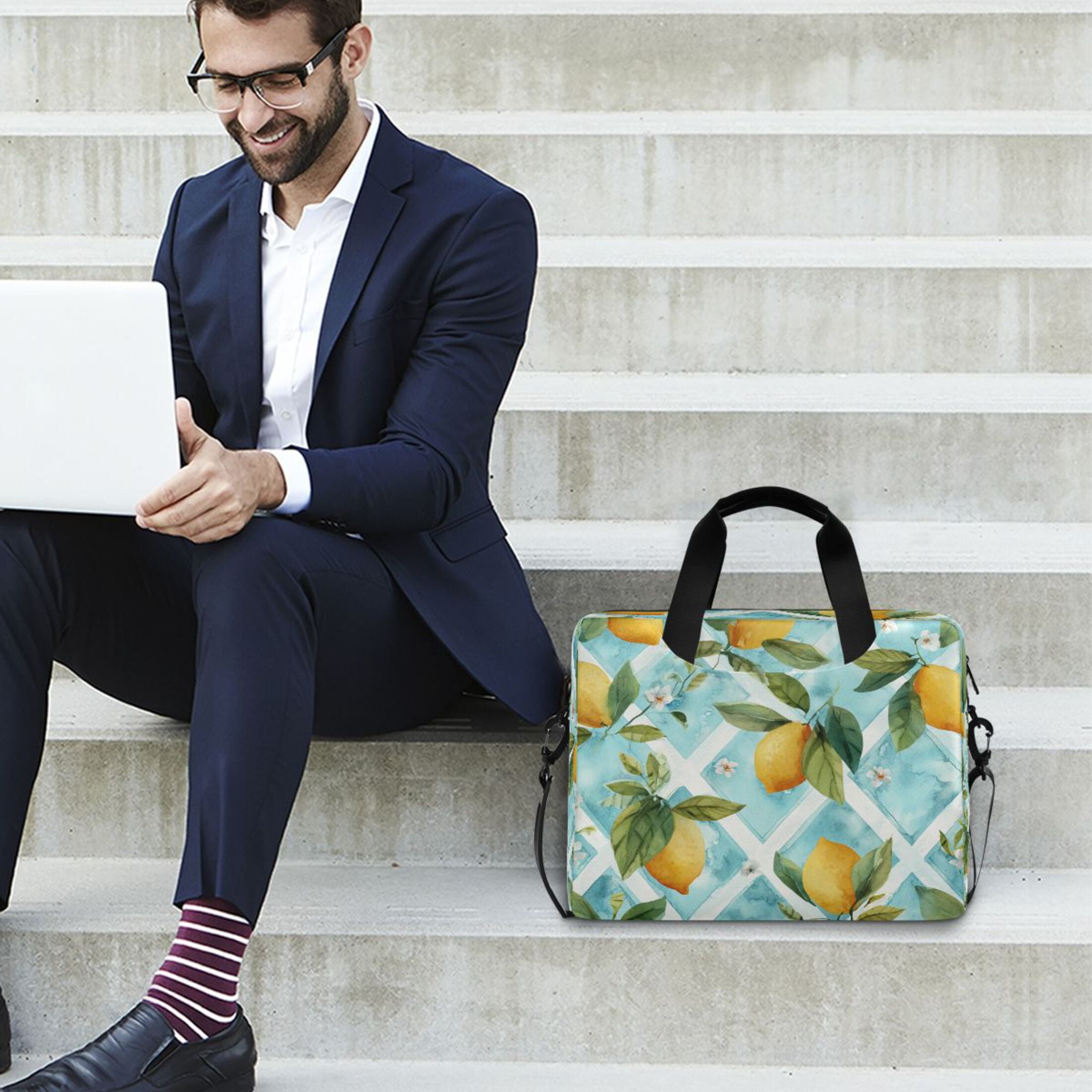 Laptop Bag Laptop Briefcase 15.7 x 3 x 11.8 Inches Laptop Bag Briefcases Laptop Storage Travel Laptop Bag Work Laptop Bag Beautiful Yellow Lemon Pattern