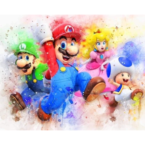 Mario DIY Diamond Painting 12x16Inch, Full Round Drill Kits Cross Stitch Mosaic Art for Adults Relax & Home Wall Decor Festival Gift