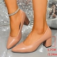 thumbnail image 2 of Womens Pointed Toe Pumps Casual Chunky Low Block Heels Shoes Trendy Slip on Office Work Business Dress Shoes Pink Size 9, 2 of 7