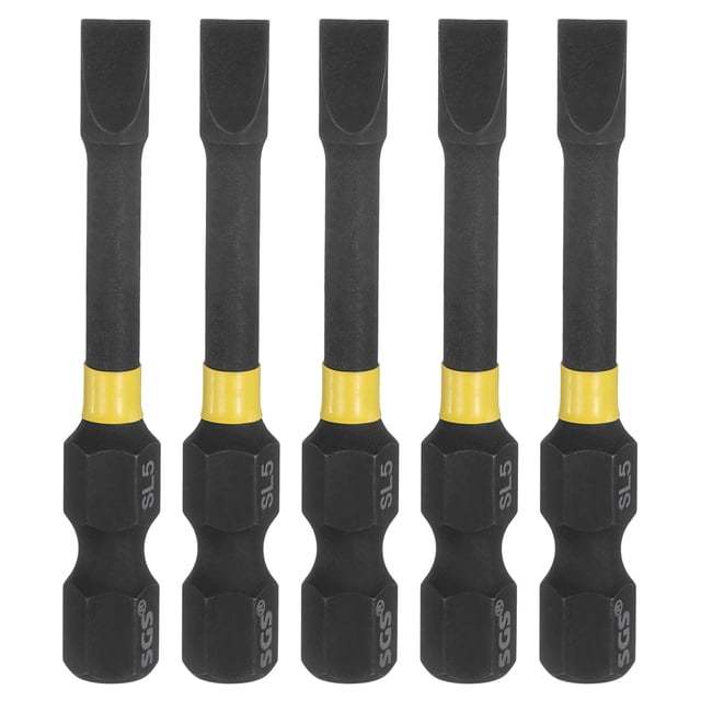 Uxcell 5pcs SL5 Puntas de Destornillador de Impacto Ranuradas 1/4" Vástago Hexagonal 2" de Largo Magnético