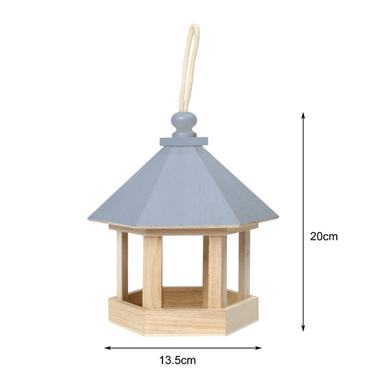 Hanging Wood Gazebo Wild Bird Feeder Hexagon Roof for Garden Yard Tree Decor