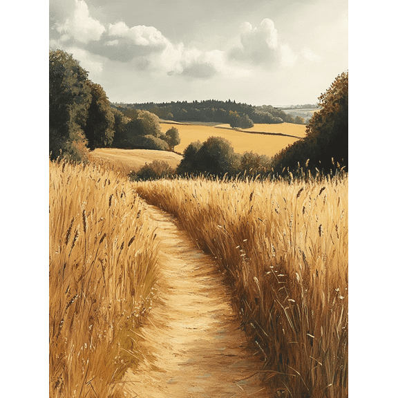 Golden Wheat Field Path Canvas Print/Wall Art, Suitable for Living Room, Office, Farmhouse Decor, and Hallway Decoration.