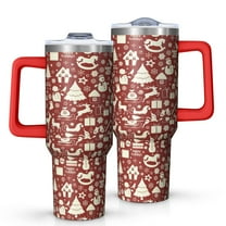 Red Christmas Icon Pattern Tumbler with Handle and Lid,40oz Double Wall Vacuum Insulated Tumbler,Cups Gift for Women and Men