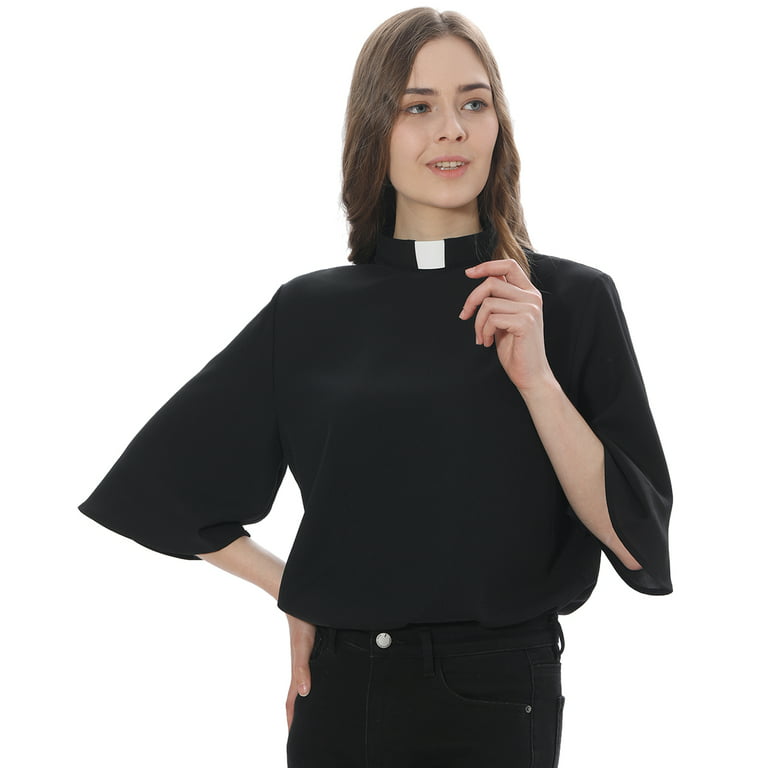 Women Clergy Shirt Church Pastor Priest Blouse Clerical Tab Collar