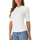 thumbnail image 4 of Camiseta de cuello redondo INSPIRE CHIC para mujer, blusa básica casual de manga media fruncida, talla XL, blanca, 4 of 6