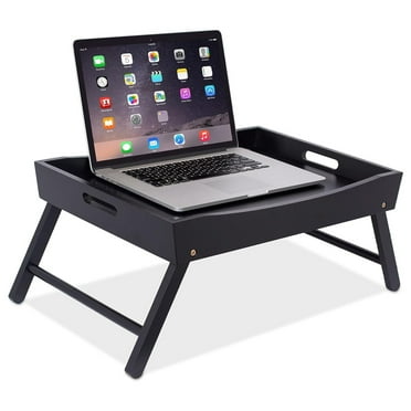 Alieon Wood Bed Tray for Eating | TV Tray with Folding Legs | Laptop Table | Wide Breakfast Serving Lap Desk with Sides & Handles | Black