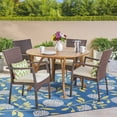 thumbnail image 2 of GDF Studio Julian Outdoor Acacia Wood and Wicker 5 Piece Dining Set with Cushions, Teak, Brown, and Cream, 2 of 13