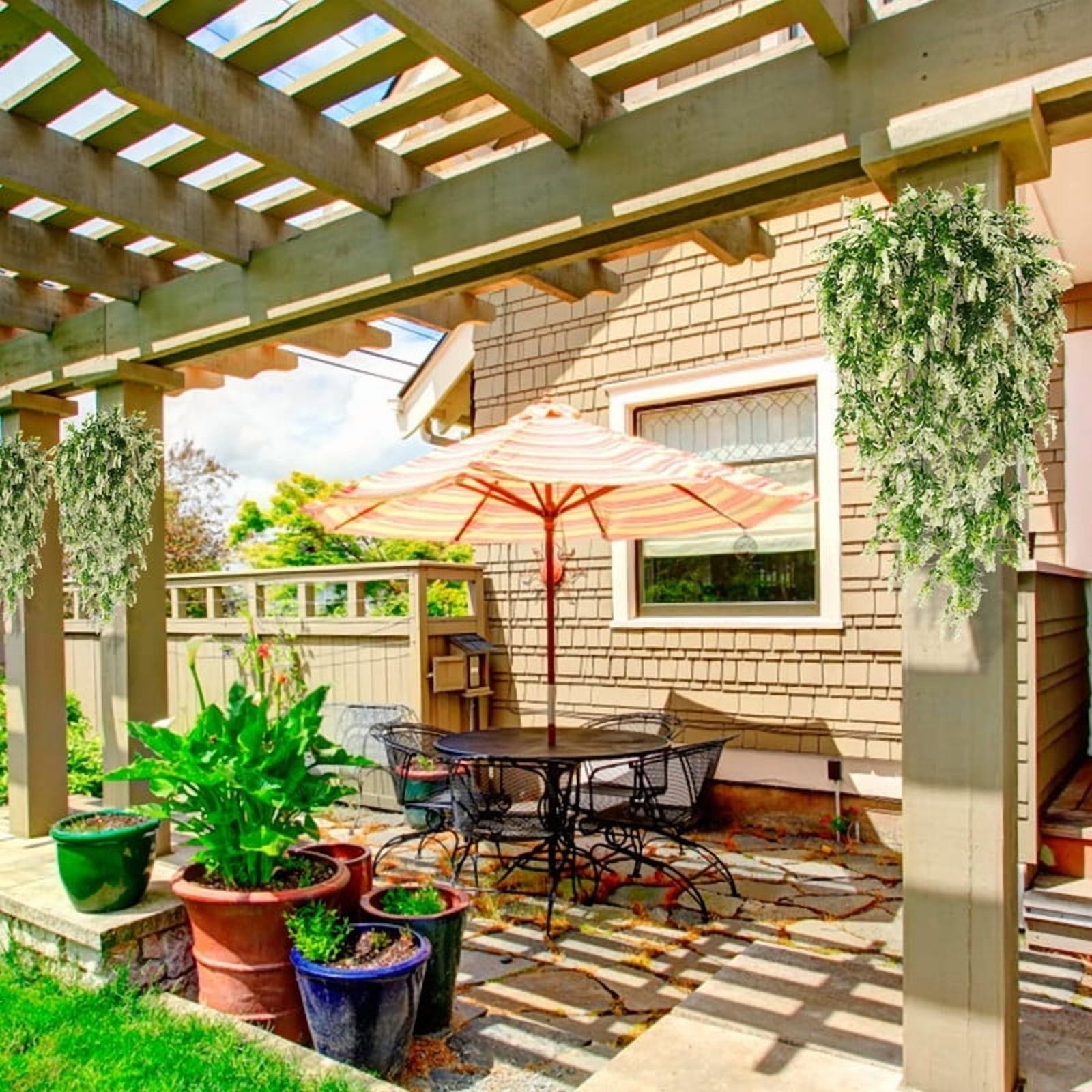 4 Pack Fake Avender Artificial Hanging Plants for Outdoor, Faux UV Resistant Plants Indoor Office Outside Decorations (White)