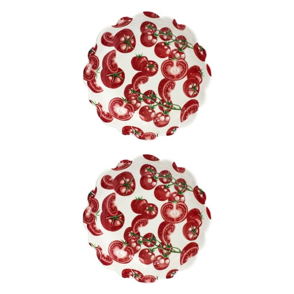 Juego 2 Bowl Galerias El Triunfo Ceramica Blanca Diseño Tomates Rojos 21.5 cm