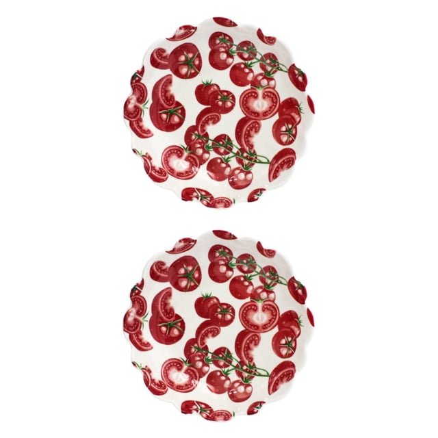 Juego 2 Bowl Galerias El Triunfo Ceramica Blanca Diseño Tomates Rojos 21.5 cm