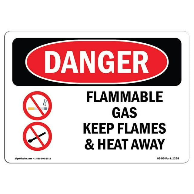 SignMission OS-DS-A-1218-L-1238 12 x 18 Po Signe de Danger OSHA - Gaz Inflammable Garder les Flammes et la Chaleur Loin