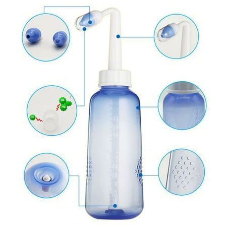 AkoaDa Sinus Rinse Kit, Clean Your Nose - Nose Wash Bottle - Nose Cleaner - 300ml 10oz Neti Pot - Sinus Irrigation with ON/Off Lock Button Switch for Adult Kid Nasal (Best Way To Clean Your Nose)