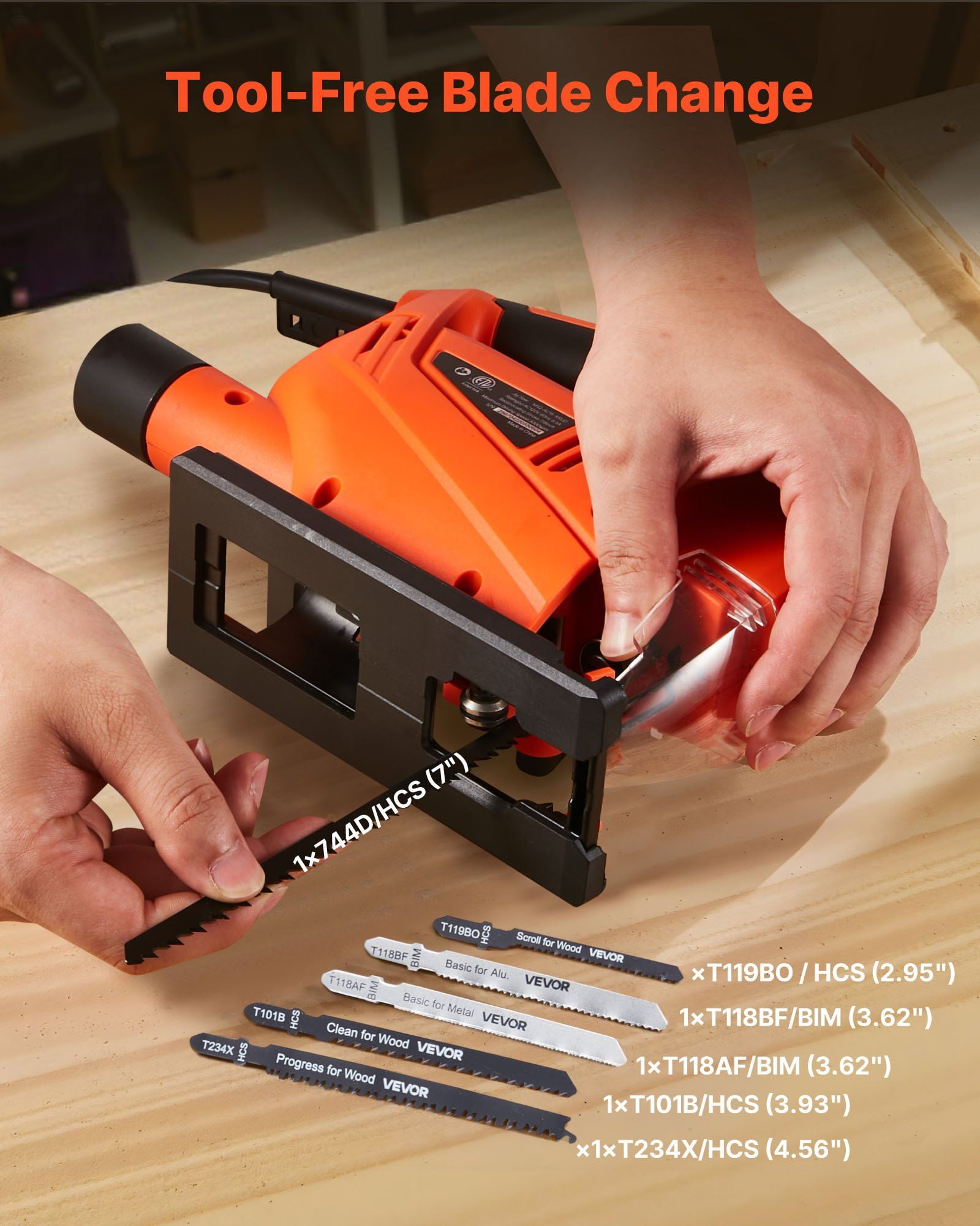 6.5 Amp 3000 SPM Electric Jigsaw with 6 Blades LED Light 6 Variable Speed 0-45 Degree Bevel Cuts 4 Orbital Settings for Wood and Metal Cutting