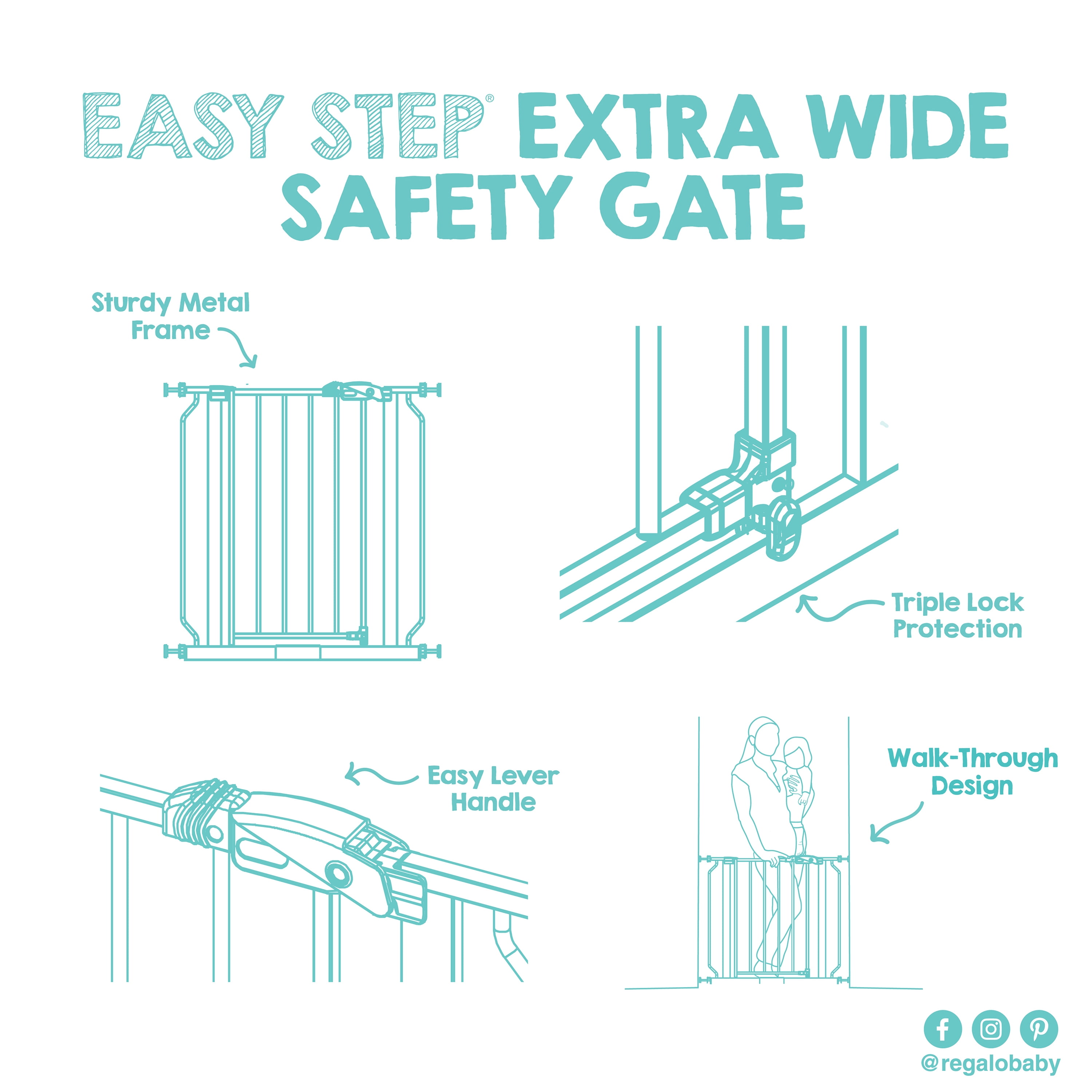 Regalo Easy Step 49-Inch Extra Wide Baby Safety Gate, White