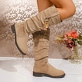 thumbnail image 4 of Boho Ethnic Slouchy Knee High Boots for Women 2025 Fringe Suede Slouch Low Heel Wide Calf Tall Boots Khaki Size 9.5, 4 of 7