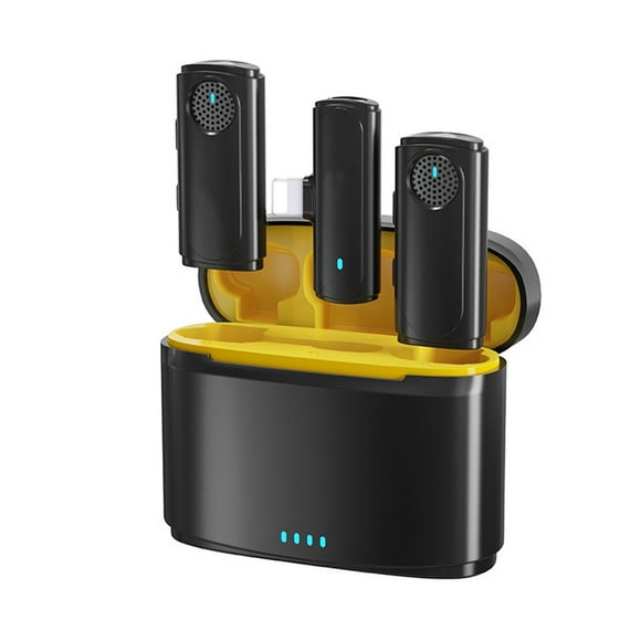 Wireless Microphone System with 1 Receiver + 2 Transmitters + 1 Charging Box 20M Transmission Range Built-in Battery Replacement for iPhone 14/13/12/11 Live Streaming Interview Vlog