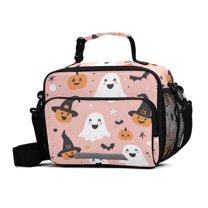 FORMRS Student Lunch Bag Insulated Reusable Cooler Box with Zipper Pockets, Pastel Pink Halloween