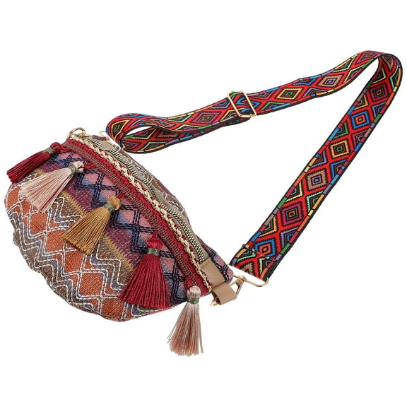 MERRYHAPY Ethnic Style Small Red Chest Bag for Women's Adjustable Belt Polyester Storage Solution 8.5x5.5x2.5 inches