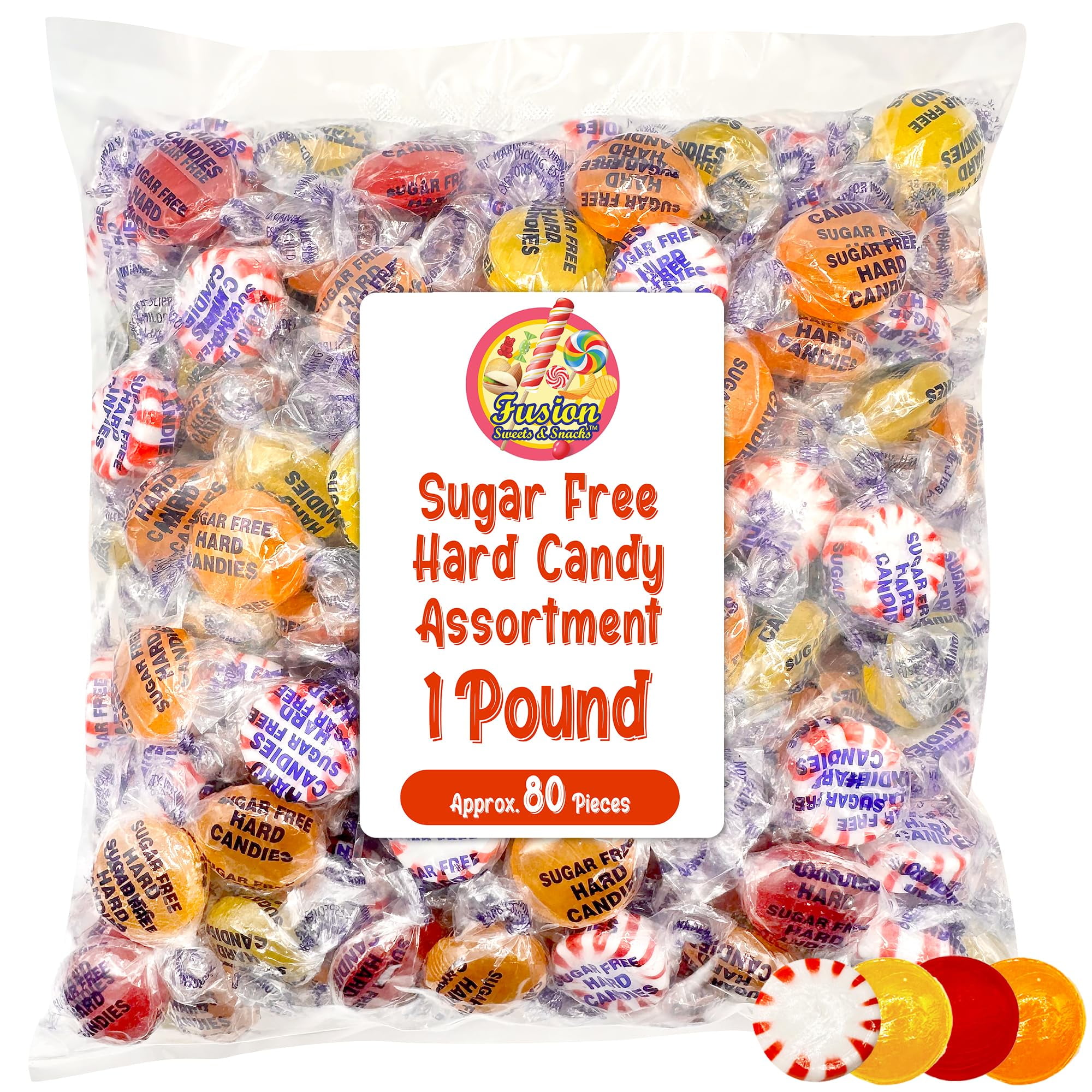 Sugar Free Hard Candy Assortment MDA05&nbsp;- 1 Pound Butterscotch, Lemon, Cinnamon, Peppermint Starlight Sugarfree Candy, Diabetic and Keto Friendly Zero Sugar Hard Candies, Individually Wrapped