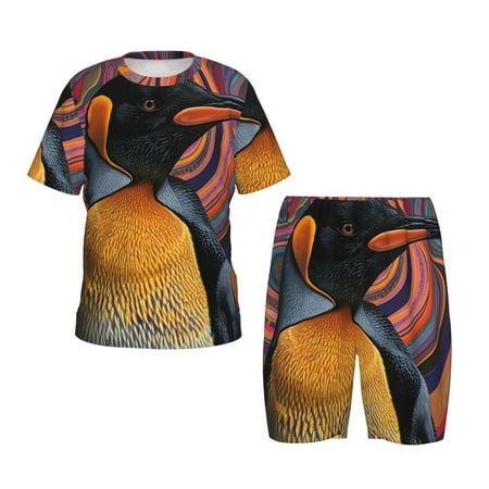 Gaeub Abstract Pattern Penguin Print 2-Piece Pajamas Set Toddler Kid Short Sleeve Pjs Pants Set Summer Sleepwear for Kids Boys Girls Jammies Sets-Small